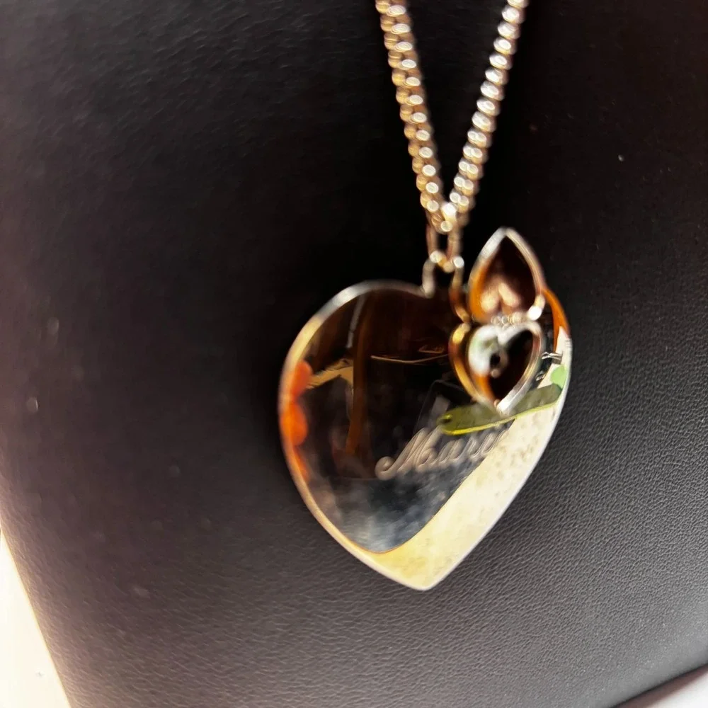 Pendant Necklace Silver Tone‎ Photo Locket on Large Heart Marie